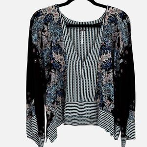 Free People Mix N Match Bohemian Flounce Sleeve Blounce in Black Combo